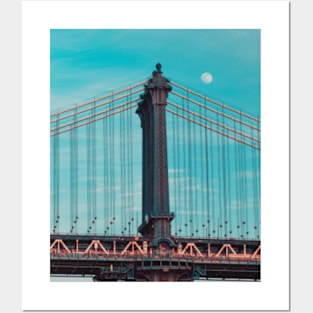 The Moon Above the Manhattan Bridge Posters and Art